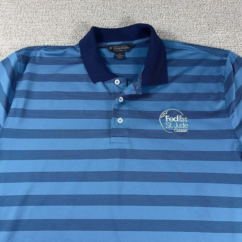 Brooks Brothers FedEx St. Jude Classic Striped Polo Shirt Blue Men’s Size XL - Picture 2 of 8